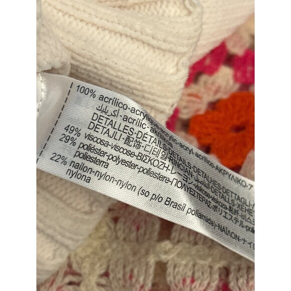 Zara Crochet Sleeve Granny Square Sweater Boho Retro Colorful Knit Pullover - Picture 7 of 8